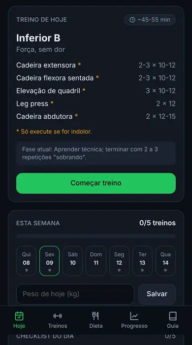 O treino de hoje, na hora